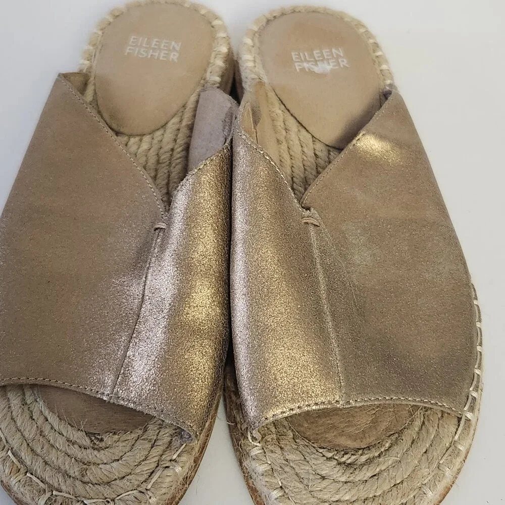Eileen Fisher Milly Espadrille Sandals Gold Metallic 7